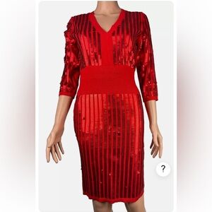 Eva Mendes NY & Co Red Sequin Midi Bodycon Dress Size L